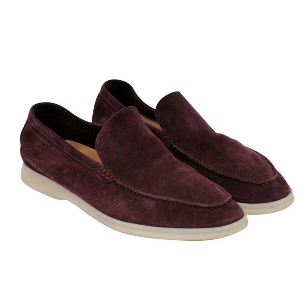 Loro Piana Mens Summer Walk Size US 8.5 41.5 Burgundy Red Suede Slip On Loafer